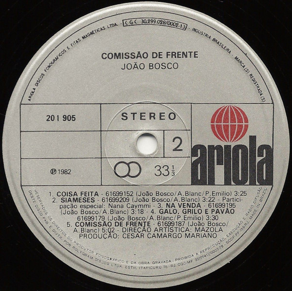 João Bosco - Comissão De Frente | Ariola (201 905) - 4