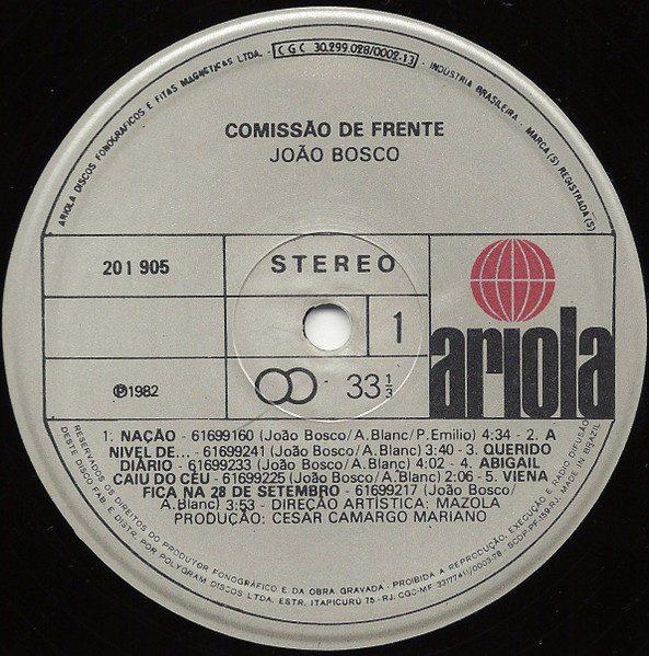 João Bosco - Comissão De Frente | Ariola (201 905) - 3