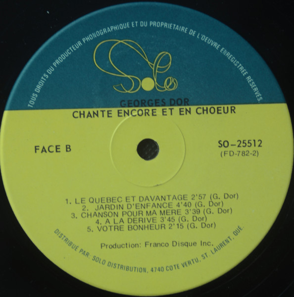 Georges Dor - Chante Encore... Et En Choeur | Solo (SO-25512) - 4