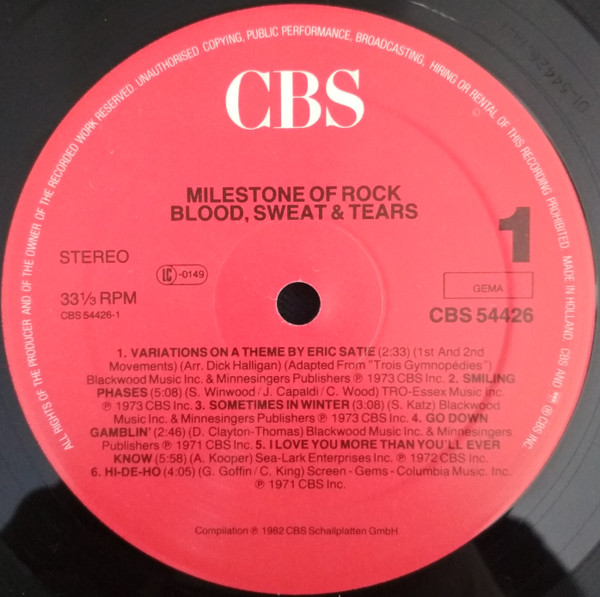 Blood, Sweat And Tears - Milestone Of Rock | CBS (54 426) - main