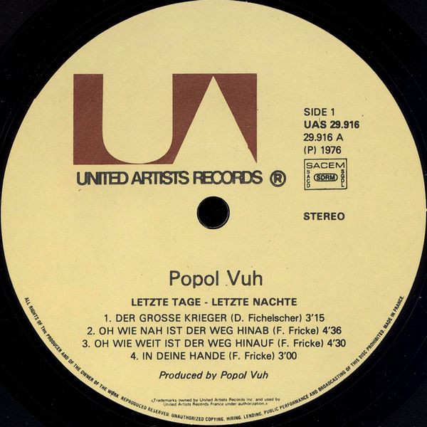 Popol Vuh - Letzte Tage - Letzte Nächte | United Artists Records (UAS 29 916) - 3 Popol Vuh - Letzte Tage - Letzte Nächte | United Artists Records (UAS 29 916) - 3