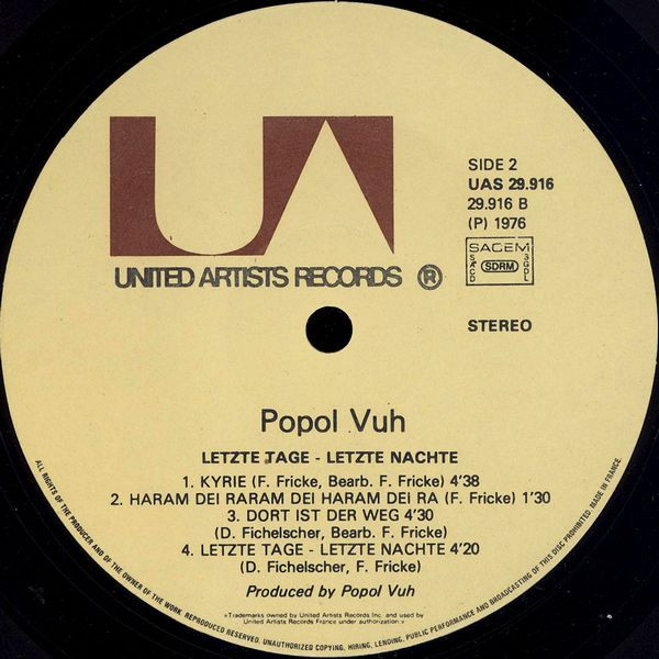 Popol Vuh - Letzte Tage - Letzte Nächte | United Artists Records (UAS 29 916) - 4 Popol Vuh - Letzte Tage - Letzte Nächte | United Artists Records (UAS 29 916) - 4