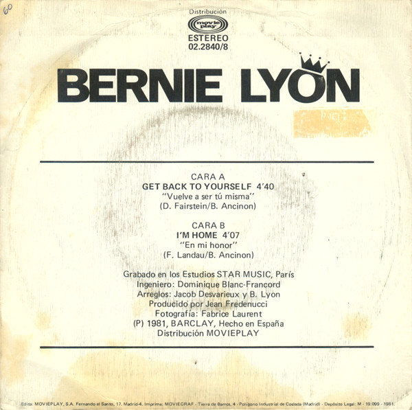 Bernie Lyon - Get Back To Yourself  = Vuelve A Ser Tú Misma | Barclay (02.2840/8)