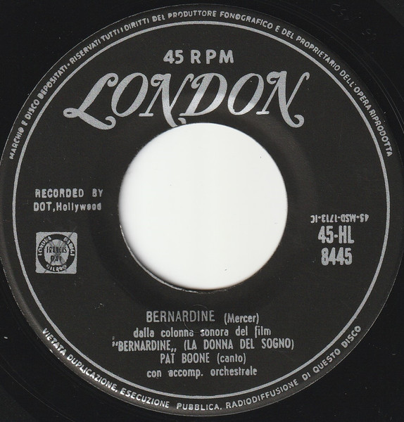 Pat Boone - Love Letters In The Sand = Parole D'Amore Nella Sabbia | London Records (45-HL 8445) - 2