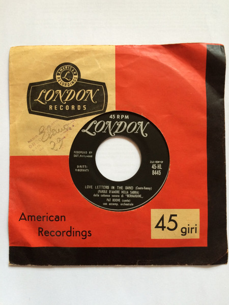 Pat Boone - Love Letters In The Sand = Parole D'Amore Nella Sabbia | London Records (45-HL 8445) - 3