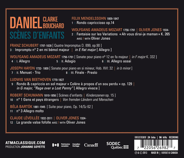 Daniel Clarke Bouchard Avec Oliver Jones - Scènes D'Enfants | Atma Classique (ACD2 2698) - 2 Daniel Clarke Bouchard Avec Oliver Jones - Scènes D'Enfants | Atma Classique (ACD2 2698) - 2