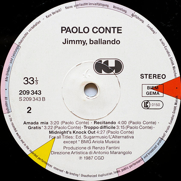 Paolo Conte - Jimmy, Ballando | CGD (209 343) - 4 Paolo Conte - Jimmy, Ballando | CGD (209 343) - 4