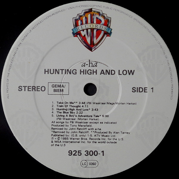 a-ha - Hunting High And Low | Warner Bros. Records (925300-1) - 3 a-ha - Hunting High And Low | Warner Bros. Records (925300-1) - 3