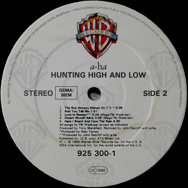 a-ha - Hunting High And Low | Warner Bros. Records (925300-1) - 4 a-ha - Hunting High And Low | Warner Bros. Records (925300-1) - 4
