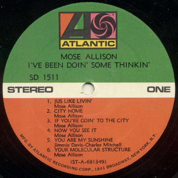 Mose Allison - I've Been Doin' Some Thinkin' | Atlantic (SD 1511) - 3 Mose Allison - I've Been Doin' Some Thinkin' | Atlantic (SD 1511) - 3