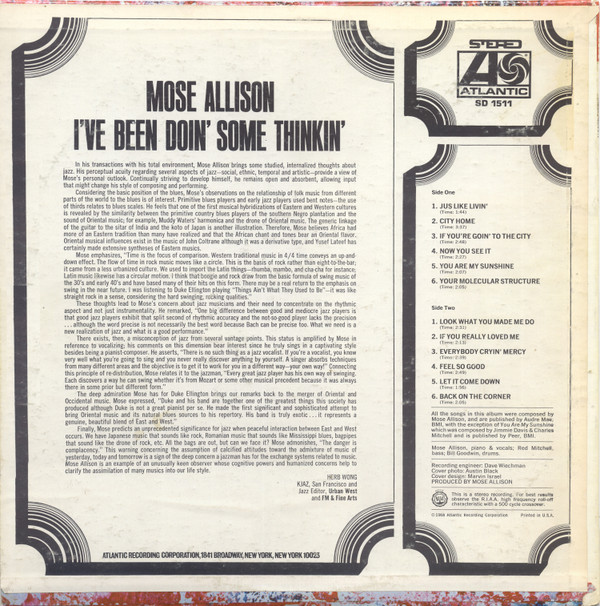 Mose Allison - I've Been Doin' Some Thinkin' | Atlantic (SD 1511) - 2 Mose Allison - I've Been Doin' Some Thinkin' | Atlantic (SD 1511) - 2