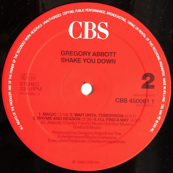 Gregory Abbott - Shake You Down | CBS (CBS 450061 1) - 3