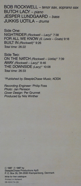 Bob Rockwell Quartet - On The Natch | SteepleChase (SCS 1229) - 3 Bob Rockwell Quartet - On The Natch | SteepleChase (SCS 1229) - 3