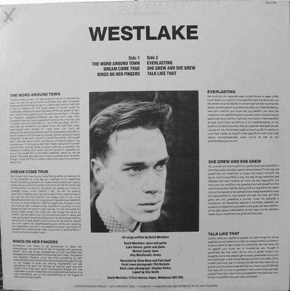 David Westlake - Westlake | Creation Records (CRELP 019) - 4