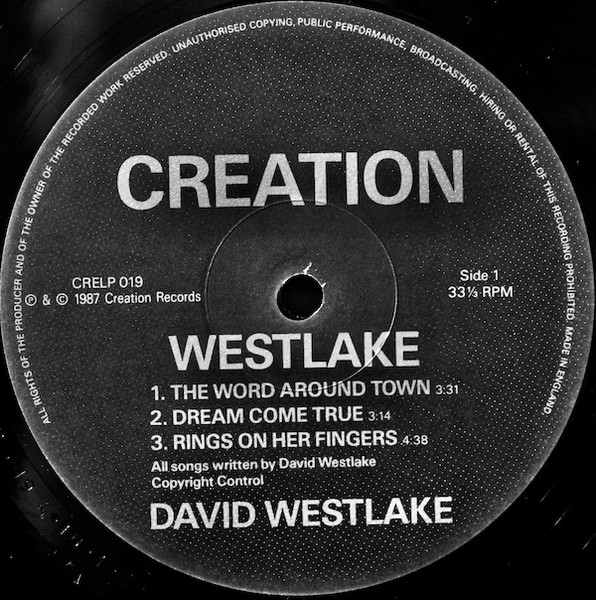 David Westlake - Westlake | Creation Records (CRELP 019) - 2