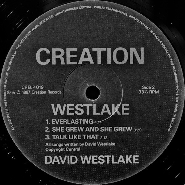 David Westlake - Westlake | Creation Records (CRELP 019) - 3