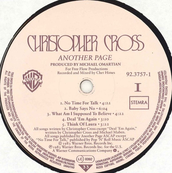 Christopher Cross - Another Page | Warner Bros. Records (92.3757-1) - 3