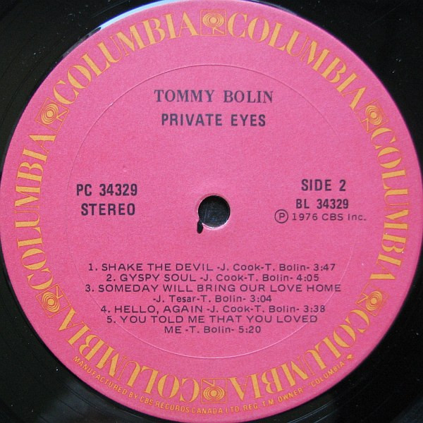 Tommy Bolin - Private Eyes | Columbia (PC 34329) - 4 Tommy Bolin - Private Eyes | Columbia (PC 34329) - 4