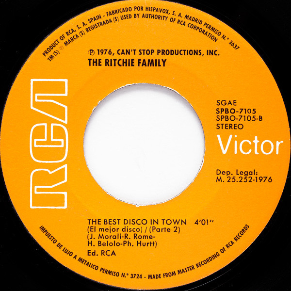 The Ritchie Family - The Best Disco In Town = El Mejor Disco | RCA Victor (SPBO-7105) - 4