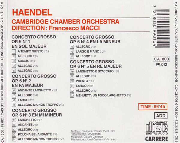 Georg Friedrich Händel , Cambridge Chamber Orchestra , Francesco Macci - Concerto Grosso Op.6 - Volume 2 | Carrere (99.012) - 2