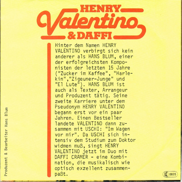 Henry Valentino & Daffi Cramer - Ich Steh' Im Halteverbot | Hansa (101 162) - 2