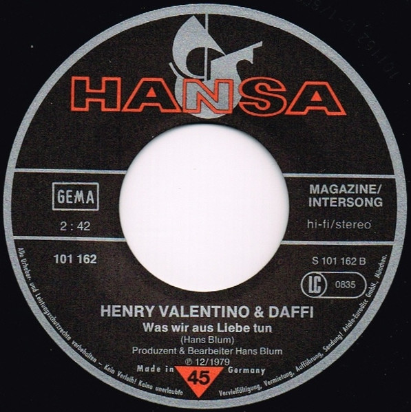 Henry Valentino & Daffi Cramer - Ich Steh' Im Halteverbot | Hansa (101 162) - 4