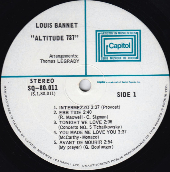 Louis Bannet - Altitude 737 | Disques Capitol (Canada) Ltée (SQ-80,011) - 3 Louis Bannet - Altitude 737 | Disques Capitol (Canada) Ltée (SQ-80,011) - 3