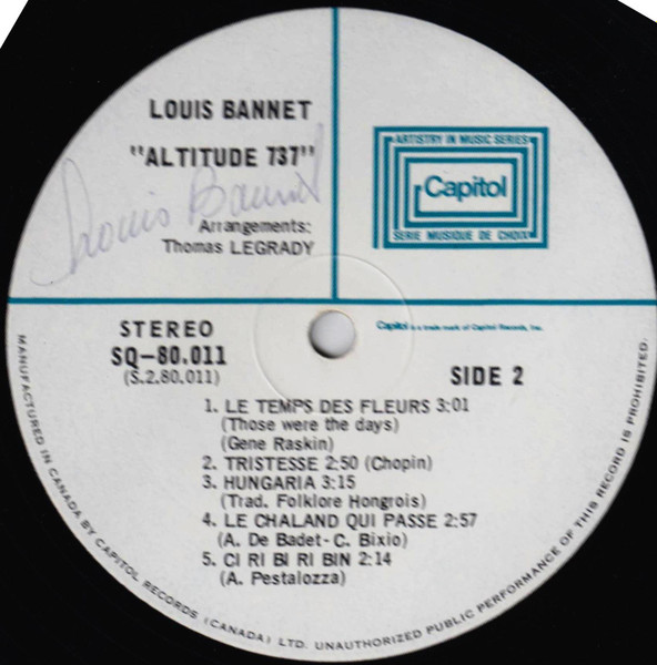 Louis Bannet - Altitude 737 | Disques Capitol (Canada) Ltée (SQ-80,011) - 4 Louis Bannet - Altitude 737 | Disques Capitol (Canada) Ltée (SQ-80,011) - 4