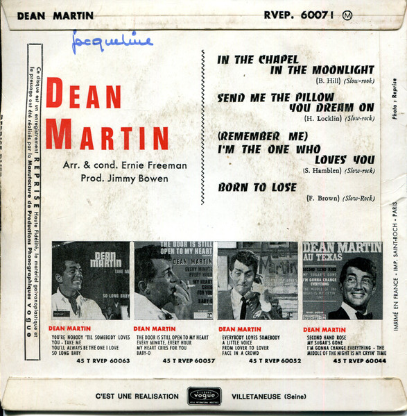 Dean Martin - In The Chapel In The Moonlight | Reprise Records (RVEP. 60071) - 2