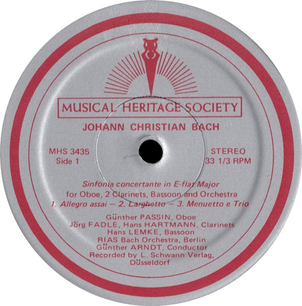 Johann Christian Bach , Johann Christoph Friedrich Bach , Bach-Orchester Berlin , Günther Arndt - Symphonies Of The Bach Sons | Musical Heritage Society (MHS 3435) - 3