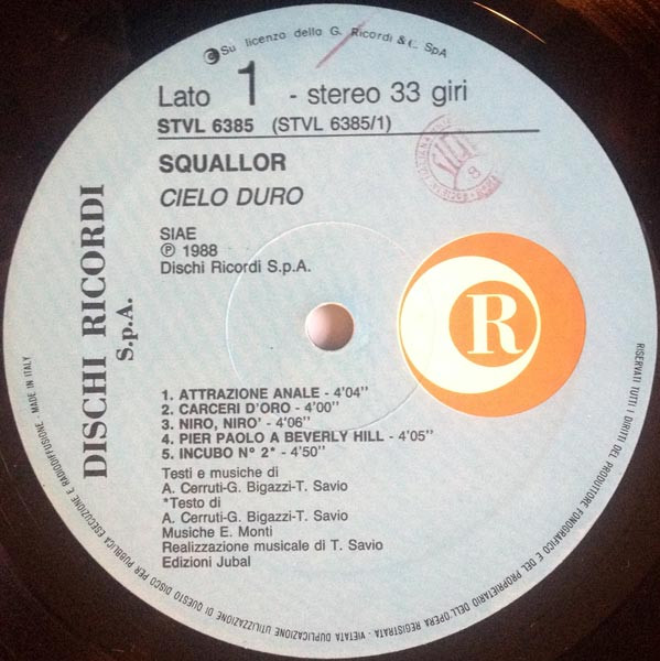 Squallor - Cielo Duro | Ricordi (STVL 6385) - 3