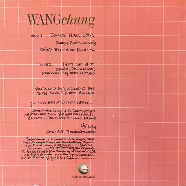 Wang Chung - Dance Hall Days & Don't Let Go | Geffen Records (0-20194) - 2