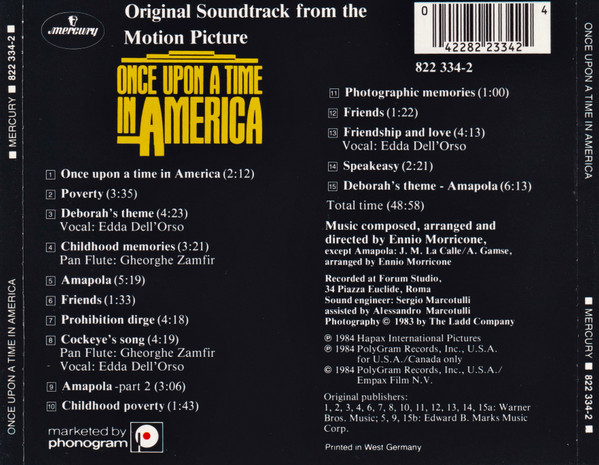 Ennio Morricone - Once Upon A Time In America (Original Motion Picture Soundtrack) | Mercury (822 334-2) - 2