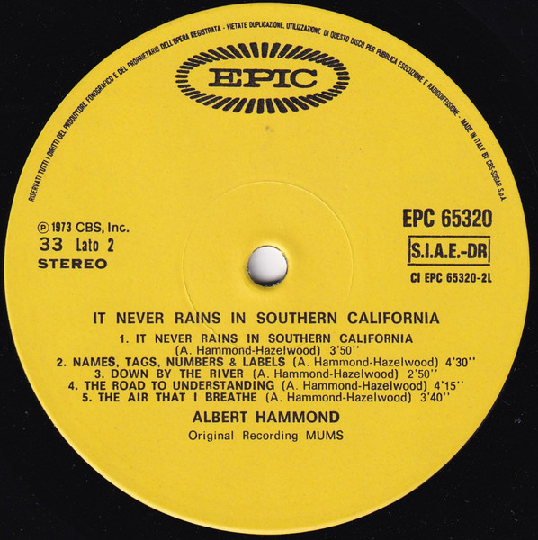Albert Hammond - It Never Rains In Southern California | Epic (EPC 65320) - 3 Albert Hammond - It Never Rains In Southern California | Epic (EPC 65320) - 3