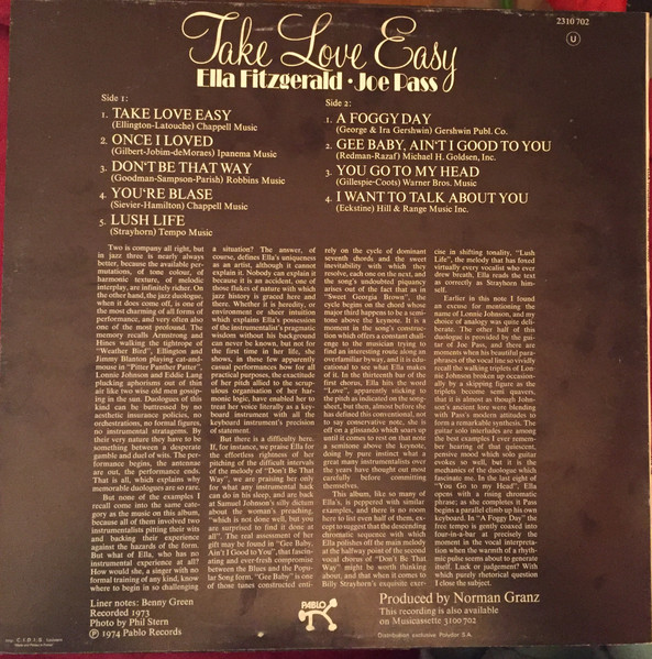 Ella Fitzgerald · Joe Pass - Take Love Easy | Pablo Records (2310 702) - 2 Ella Fitzgerald · Joe Pass - Take Love Easy | Pablo Records (2310 702) - 2