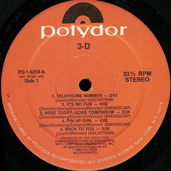 3-D - 3-D | Polydor (2391 445) - 3