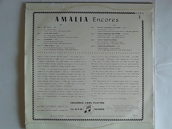 Amália Rodrigues - Amália Encores | Columbia (33CS.3) - 2