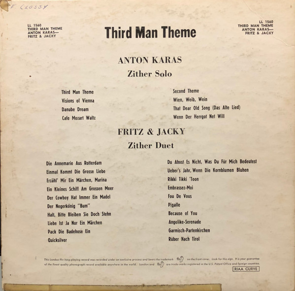 Anton Karas and Fritz & Jacky - 3rd Man Theme | London Records (LL 1560) - 2 Anton Karas and Fritz & Jacky - 3rd Man Theme | London Records (LL 1560) - 2