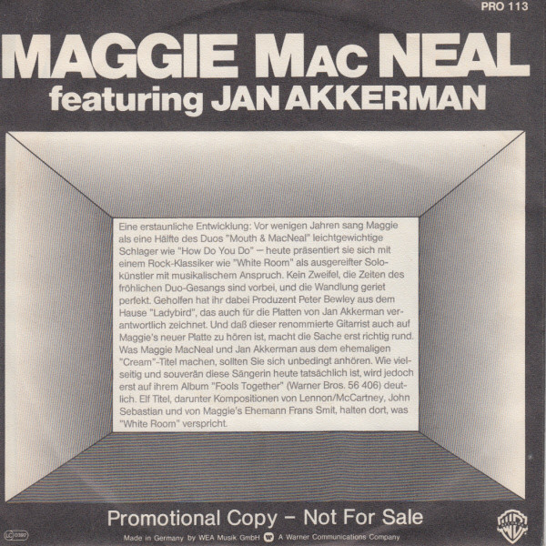 Maggie MacNeal Featuring Jan Akkerman - White Room | Warner Bros. Records (PRO 113) - 2