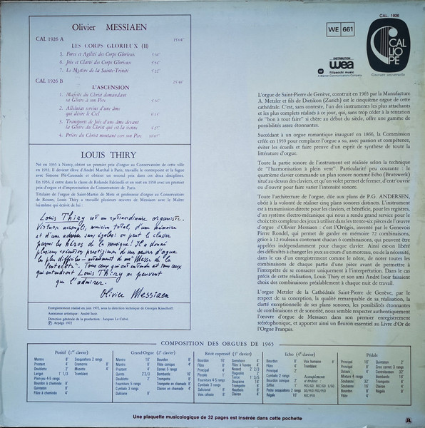 Olivier Messiaen , Louis Thiry - Les Corps Glorieux (II); L'Ascension | Calliope (CAL 1926) - 2 Olivier Messiaen , Louis Thiry - Les Corps Glorieux (II); L'Ascension | Calliope (CAL 1926) - 2