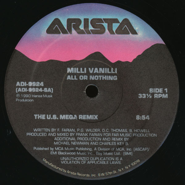 Milli Vanilli - All Or Nothing | Arista (AD1-9924) - 2 Milli Vanilli - All Or Nothing | Arista (AD1-9924) - 2