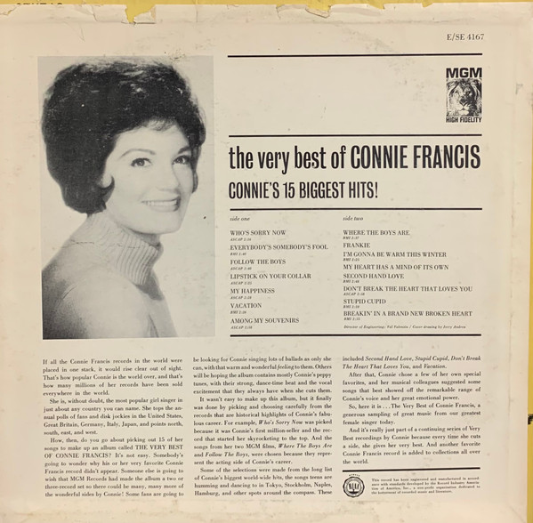 Connie Francis - The Very Best Of Connie Francis (Connie's 15 Biggest Hits) | MGM Records (E-4167) - 2
