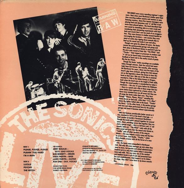 The Sonics - Live / Fanz Only | Etiquette Records (ETLP 1185) - 2 The Sonics - Live / Fanz Only | Etiquette Records (ETLP 1185) - 2