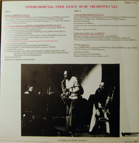 Intercommunal Free Dance Music Orchestra - Vol.4 | Disques Vendémiaire (VD33124) - 2