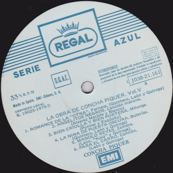 Conchita Piquer - La Obra De Concha Piquer Vol. V | Regal (1 J 038-21161) - 3