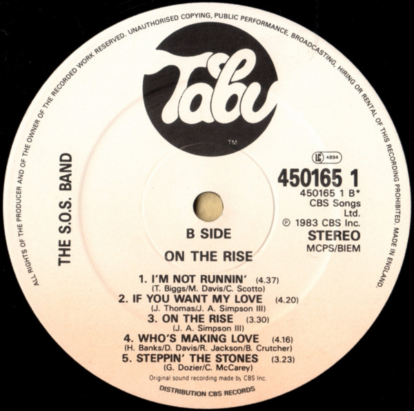 The S.O.S. Band - On The Rise | Tabu Records (TBU 450165 1) - 4