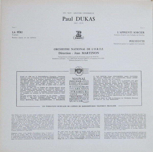Orchestre Philharmonique De Radio France , Jean Martinon , Paul Dukas - La Peri / L'Apprenti Sorcier / Polyeucte | Erato (STU 70699) - 3
