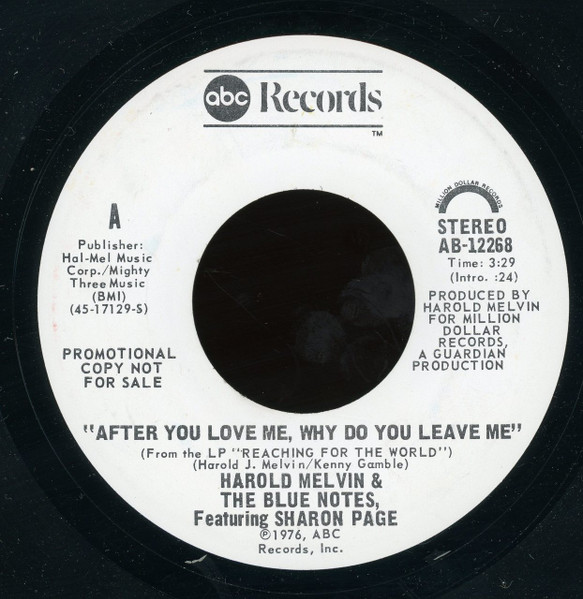 Harold Melvin And The Blue Notes Featuring Sharon Page - After You Love Me, Why Do You Leave Me | ABC Records (AB-12268) - 2 Harold Melvin And The Blue Notes Featuring Sharon Page - After You Love Me, Why Do You Leave Me | ABC Records (AB-12268) - 2