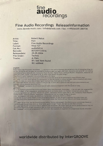Robert Natus - Pain | Fine Audio Recordings (audio 42) - 2 Robert Natus - Pain | Fine Audio Recordings (audio 42) - 2
