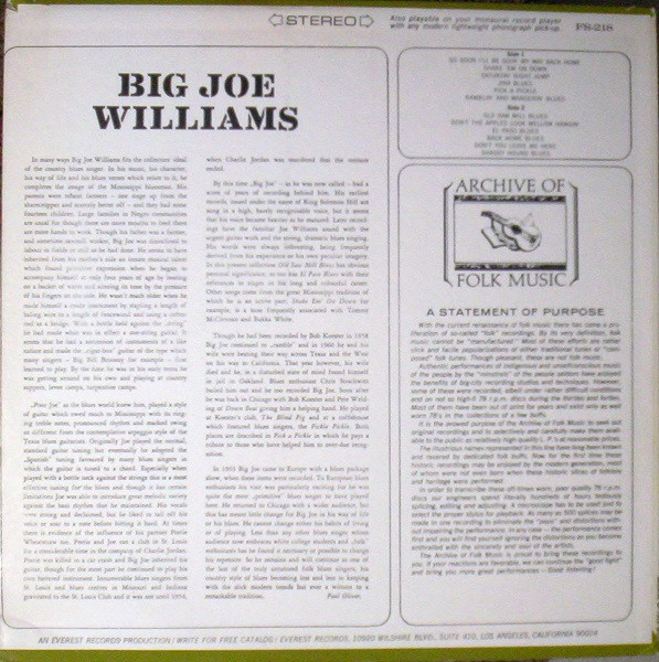 Big Joe Williams - Big Joe Williams | Everest Records Archive Of Folk & Jazz Music (FS-218) - 2 Big Joe Williams - Big Joe Williams | Everest Records Archive Of Folk & Jazz Music (FS-218) - 2